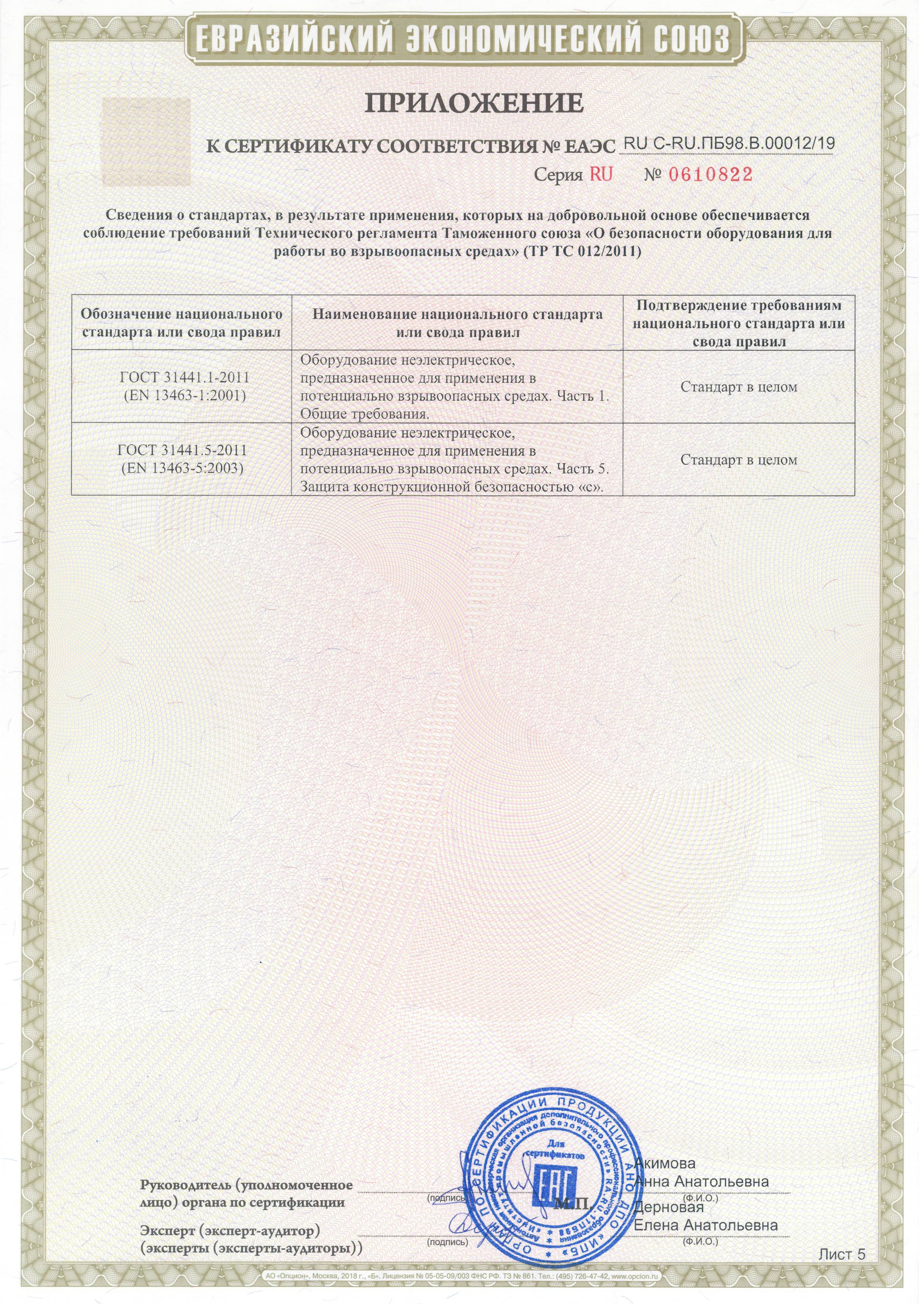 Сертификат соответсвия Таможенного союза