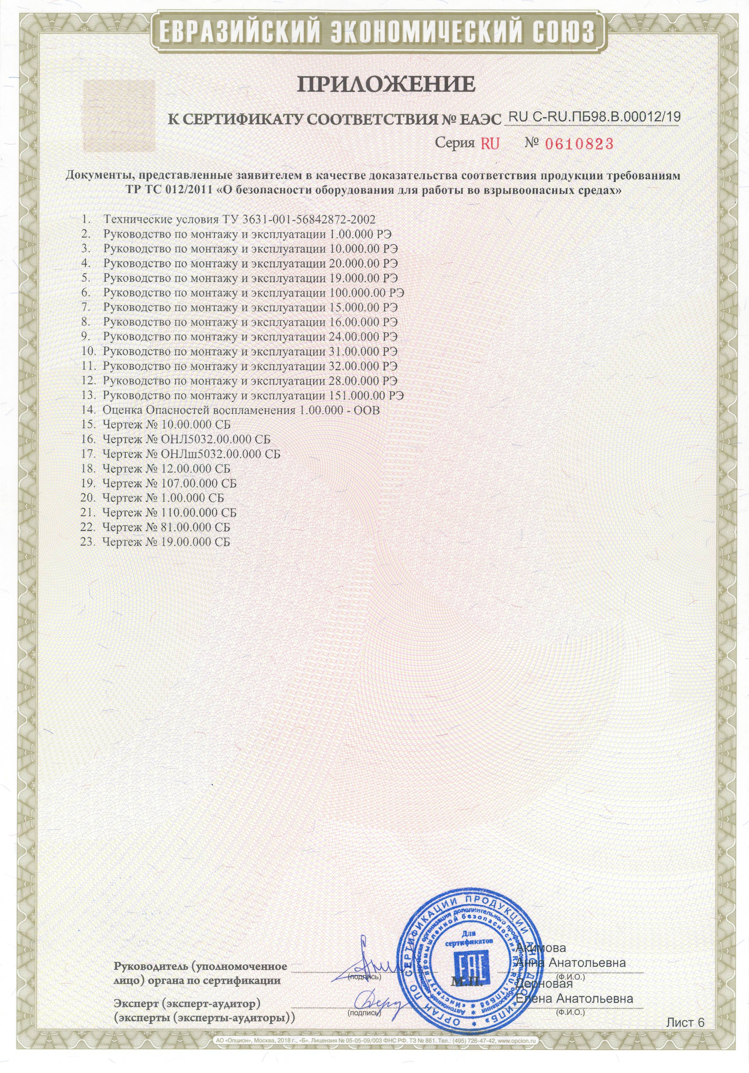 Сертификат соответсвия Таможенного союза